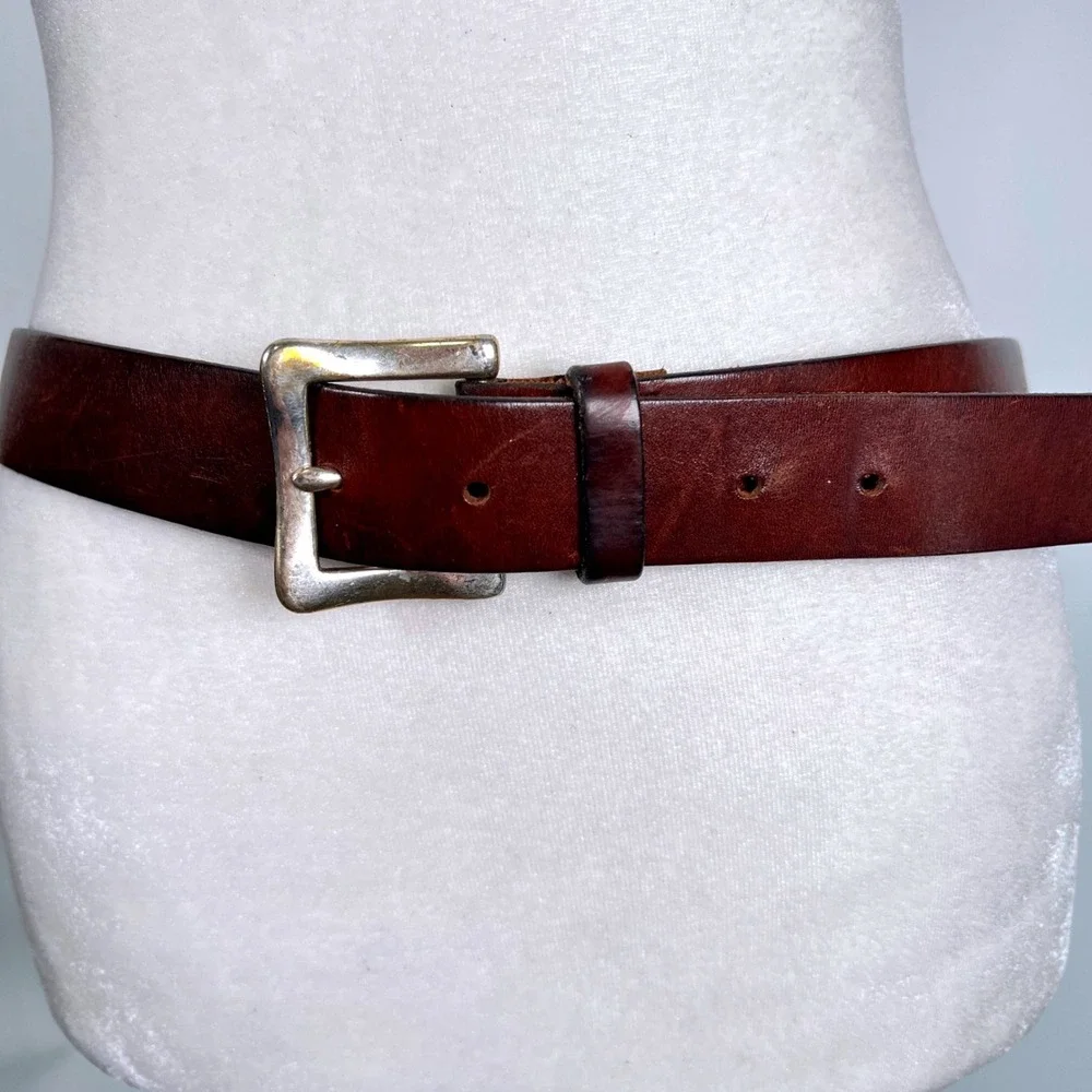 Gap Dark Brown Genuine Cow Leather Belt Solid Brass Buckle Made in USA M Vintage